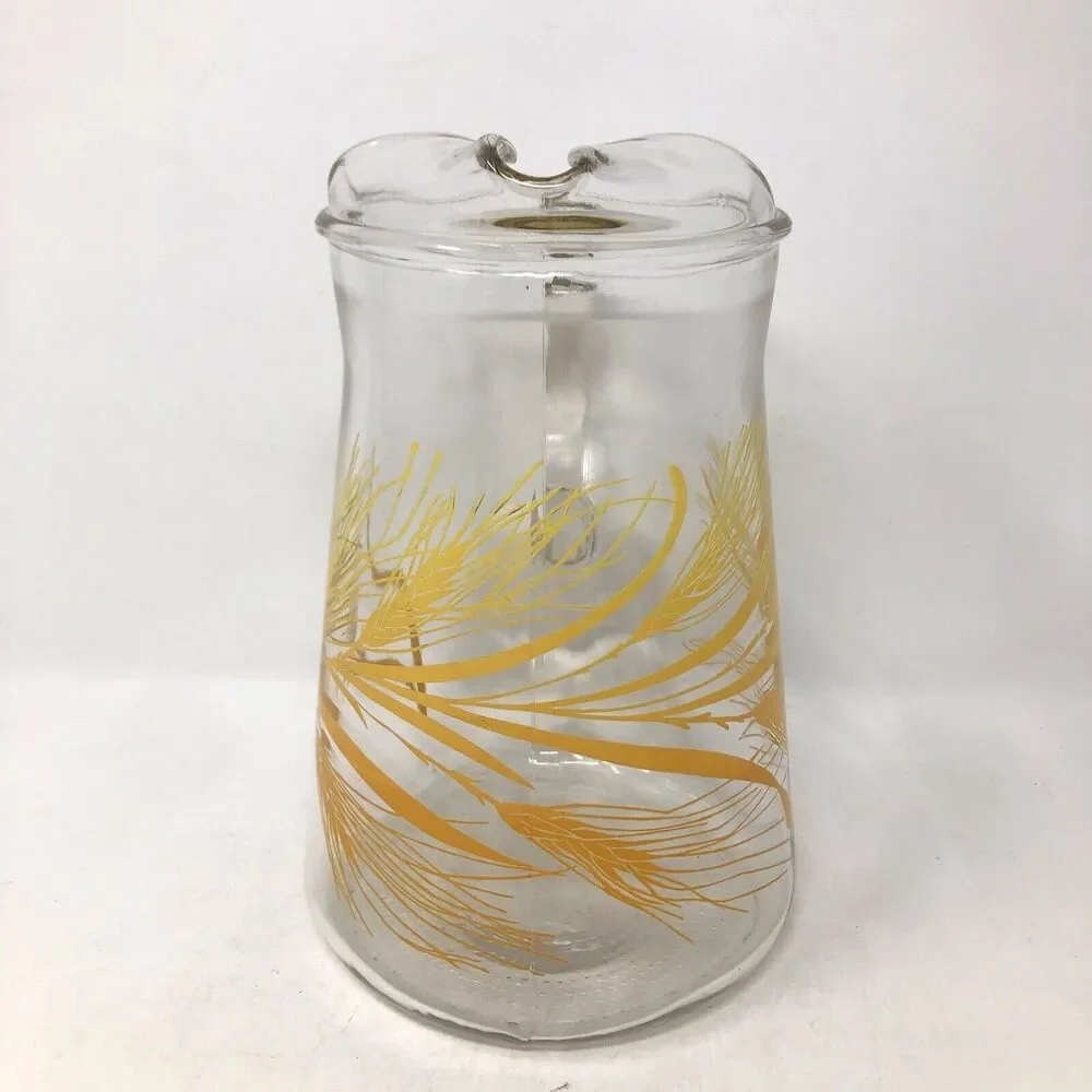 Libbey Golden Wheat Grass Pitcher 72oz  With Ice Lip 9” Tall Vintage 70s MCM